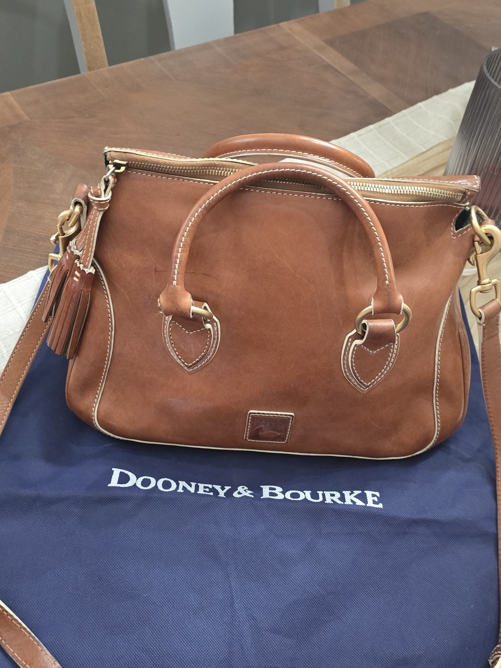 Dooney & Bourke Cognac Leather Satchel - Classic Women’s Bag -Wallets Separately